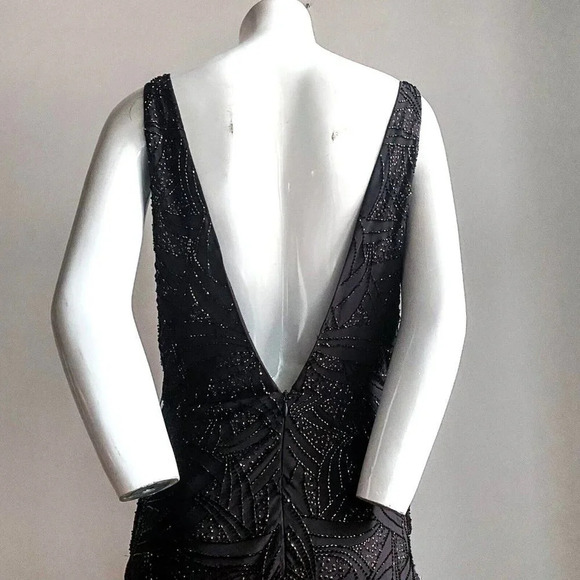Frank Usher Sequin Embellished Bronze Asymmetrical Low BAck Cowl Neck  Gown 8 - Picture 10 of 13